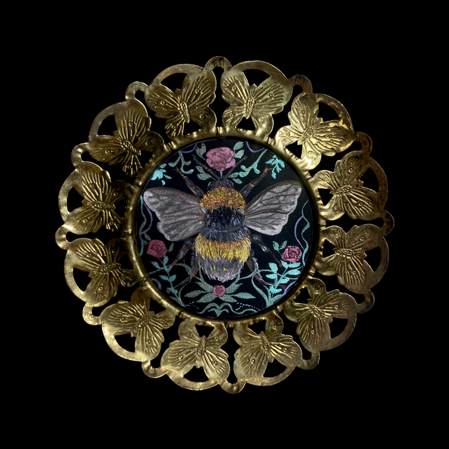 Bumblebee pearlescent watercolor miniature 3x3