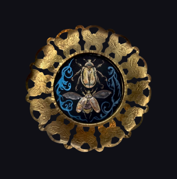 Golden scarabs pearlescent watercolor miniature 3x3