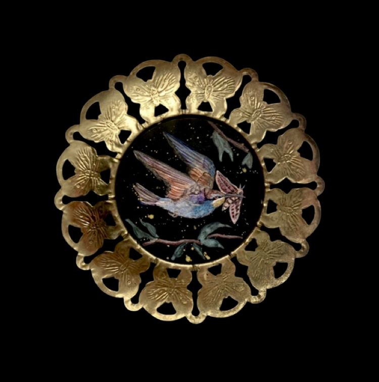 Bee eater bird pearlescent watercolor miniature 3x3