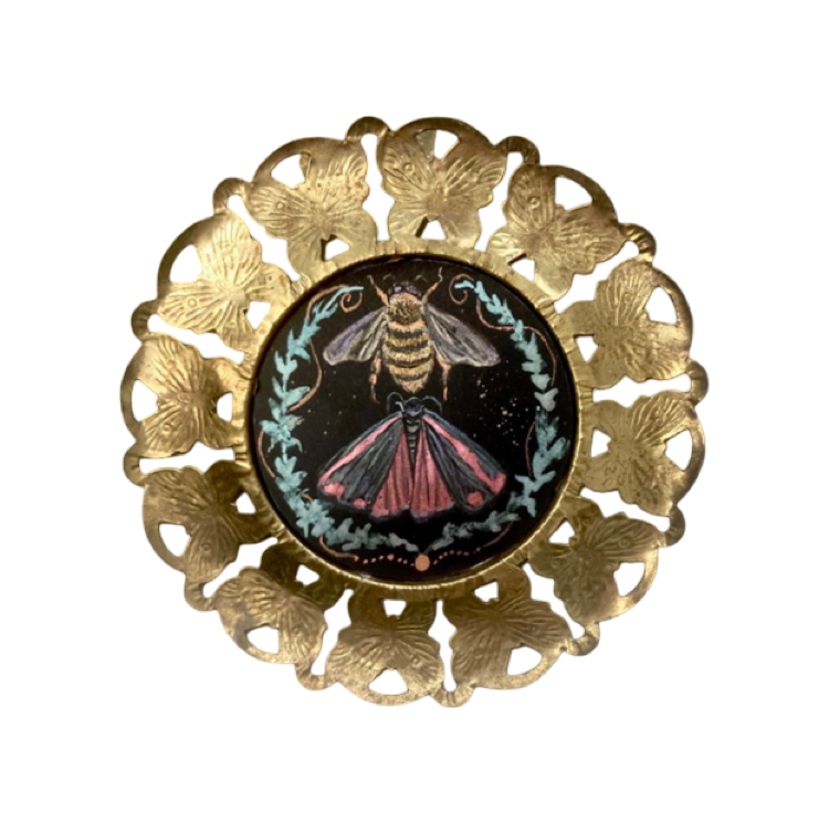 Bee and moth pearlescent watercolor miniature 3x3