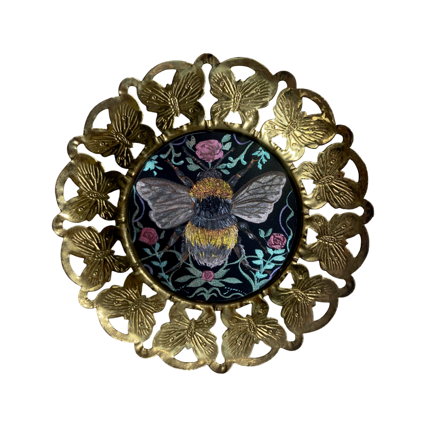 Bumblebee pearlescent watercolor miniature 3x3