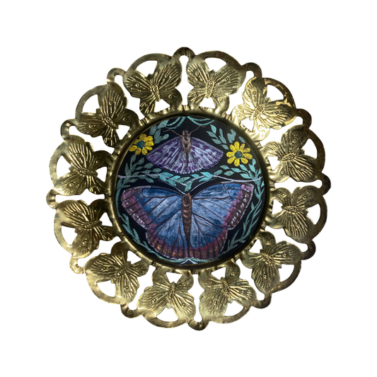 Morpho butterfly and moth pearlescent watercolor miniature 3x3