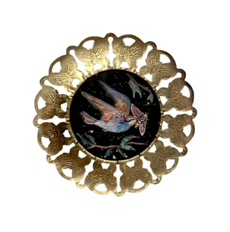 Bee eater bird pearlescent watercolor miniature 3x3