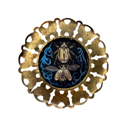 Golden scarabs pearlescent watercolor miniature 3x3