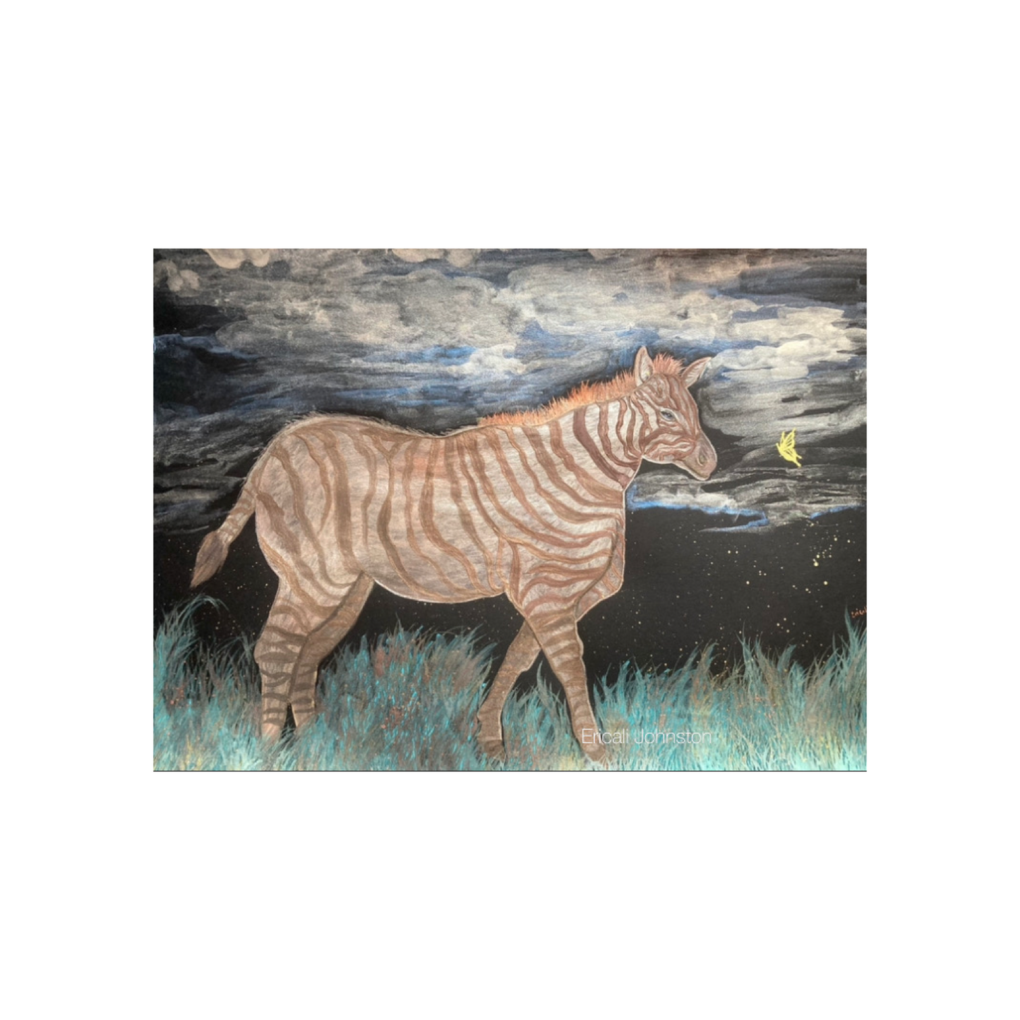 Golden Zebra Pearlescent Watercolor Painting 9x12